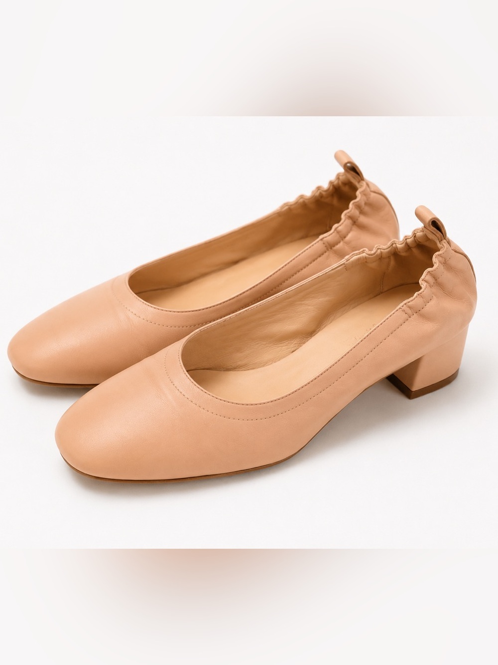 Everlane Italian Leather Nude Pink Block Heel Pumps Ballet Style Size 7